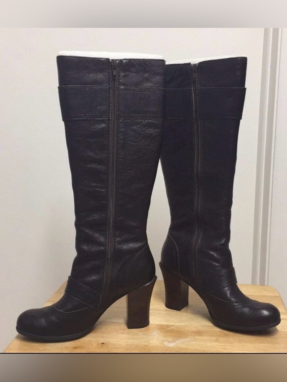 Born Dark Brown Leather Knee-High Heeled Boots